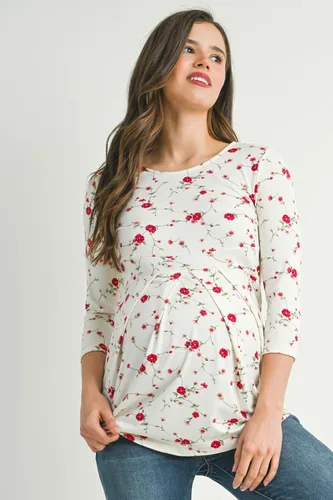 Vista 62 de LaClef - Blusa de maternidad para mujer, cuello redondo, manga 3/4, plisada al frente, estilo peplum