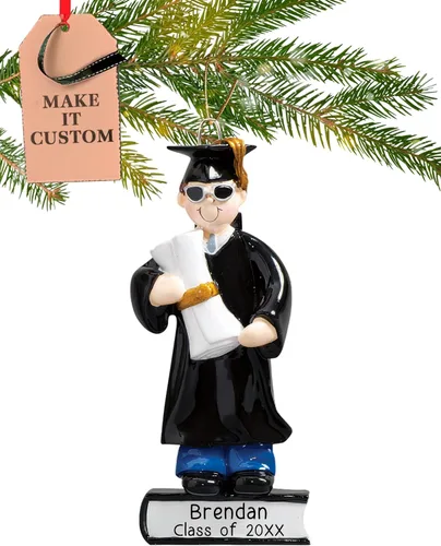 Vista 9 de Adorno de graduación personalizado de la clase de 2025 Rápido 24 horas, grabado con láser, adornos de Navidad para árbol Tapa de graduación