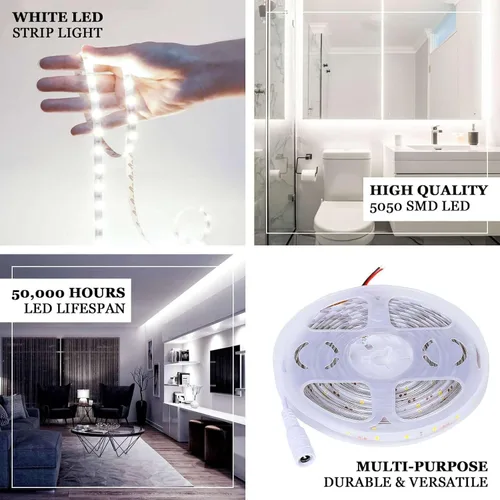 Vista 3 de Efavormart - Tira de luces LED de 16.4 pies, impermeable, color blanco frío, ultra brillante, 300 LED de alta densidad, 5050, cinta SMD para debajo