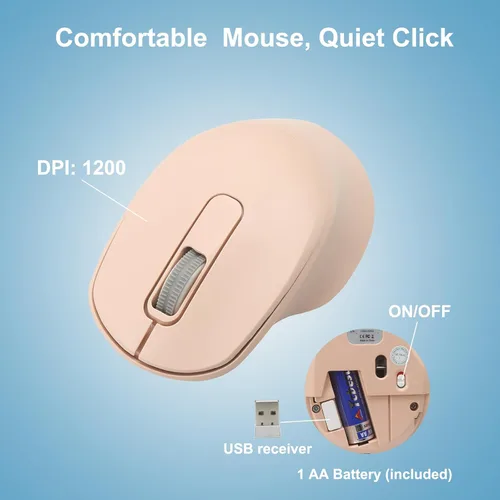 Vista 5 de Combo de teclado y mouse inalámbricos, silencioso y suave, teclado de computadora de tamaño completo de 2.4 G y mouse inalámbrico ergonómico