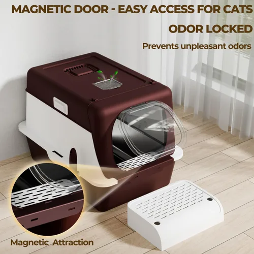 Vista 7 de Caja de Arena Extra Grande de Acero Inoxidable para Gatos con Tapa 24"x16.1"x15.2" Caja de Arena Grande Cerrada para Gatos Grandes, Control