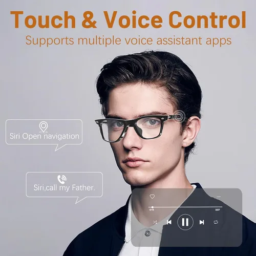 Vista 2 de Gafas inteligentes Bluetooth para hombres y mujeres con lentes anti luz azul y altavoces abiertos