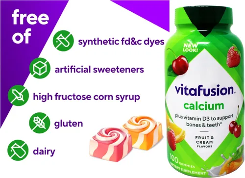 Vista 3 de Vitafusion Vitaminas gomosas de calcio para adultos, 500 mg, frutas cremosas arremolinadas, 400
