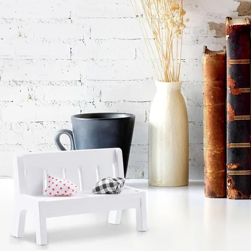 Vista 8 de SEWACC Figura de silla de porche en miniatura, banco de jardín doble de madera blanca, muebles para casa de muñecas para jardín de hadas, accesorios