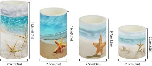 Vista 7 de Velas LED parpadeantes operadas por batería, juego de 4 con control remoto y temporizador, velas de llama danzante, velas de pilar para mesa, Playa