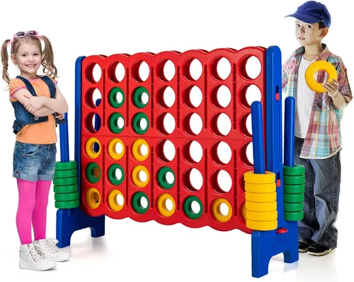 Vista 9 de HONEY JOY Juego gigante gigante de 4 a punta, juegos gigantes para patio al aire libre para la familia, 42 anillos jumbo y deslizador de liberación