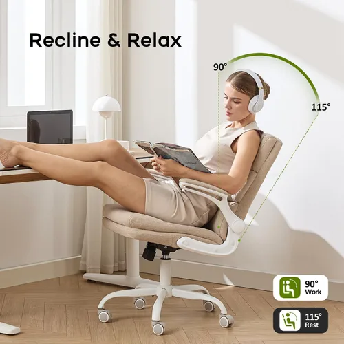 Vista 3 de AMSEATEC - Silla de escritorio para oficina en casa, reposabrazos abatibles Beige