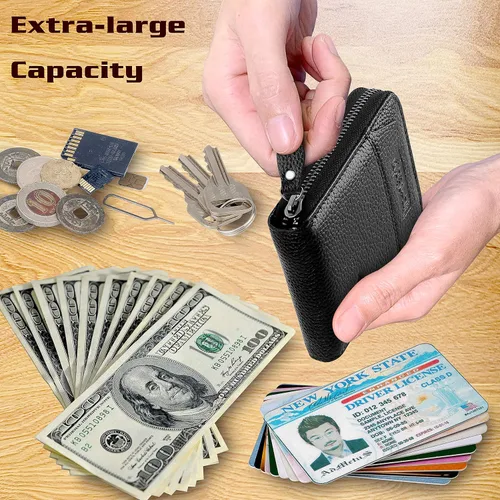 Vista 28 de Admetus - Cartera de piel auténtica para hombre con cremallera, plegable
