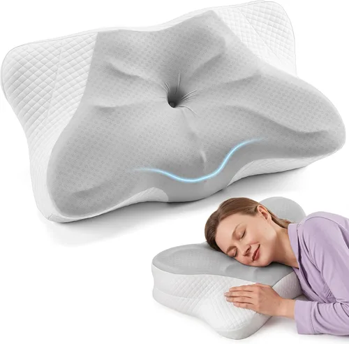 Vista 11 de Sweetcrispy Almohada cervical para cuello y hombro, almohadas ergonómicas de espuma viscoelástica, contorno lateral para adultos, soporte ortopédico
