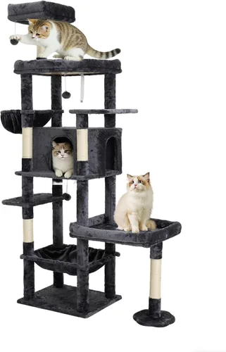 Vista 12 de Árbol para gatos de 35.8 pulgadas con cama doble para gatos y hamaca, rascador de felpa con plataforma cómoda para dormir y pelota de juguete