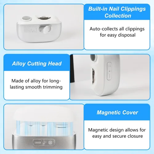 Vista 3 de Cortaúñas eléctrico, recortador de uñas automático 3 en 1 con pulido y luz LED, almacenamiento de restos de uñas, cortaúñas inteligente portátil