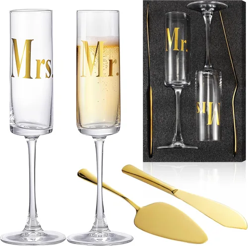 Vista 7 de Boao Juego de 4 Copas de Brindis de Boda y Servidor de Pastel, Suministros para Recepción de Boda, Copas de Champán, Cuchillo para Pastel, Servidor