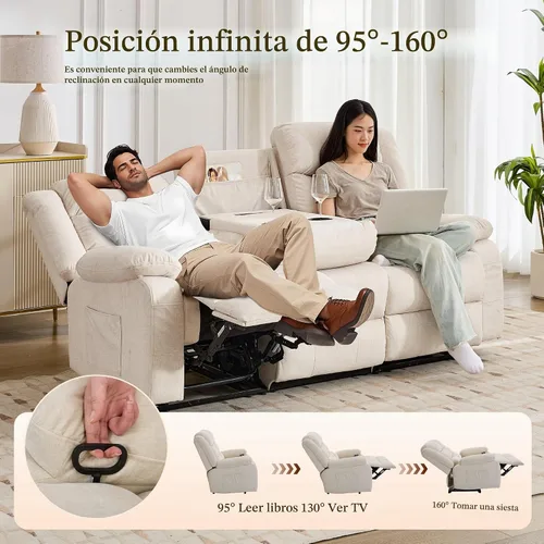 Vista 3 de Korser Sofá reclinable, sofá biplaza reclinable de gran tamaño con consola, sofá reclinable con portavasos y regleta de alimentación empotrada, sofá
