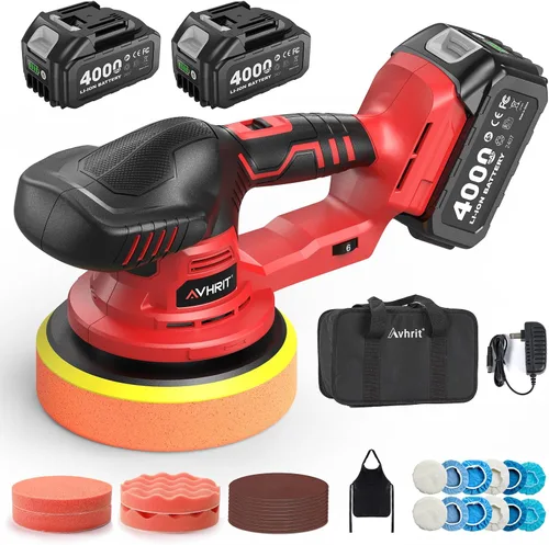 Vista 10 de Kit de pulidora de búfer de coche inalámbrica con 2 baterías de 2000mAh 21V, kit de pulidora y encerada de búfer de 6 pulgadas para coche con 6