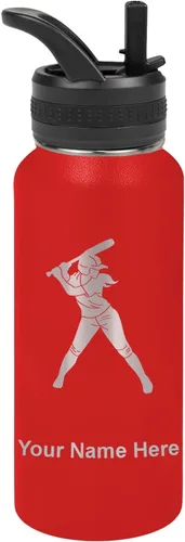 Vista 43 de LaserGram Botella de agua personalizada de 32 onzas, jugador de softbol Regalo grabado para jugadores de sóftbol, acero inoxidable aislado al vacío