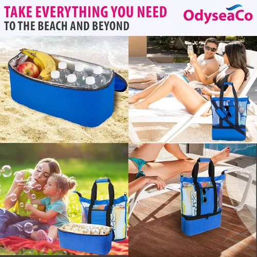 Vista 6 de Odyseaco Bolsa de playa impermeable con hielera Bolsas de playa para mujer Vacaciones Beach Essentials Bolsa de piscina y bolsa de playa de malla