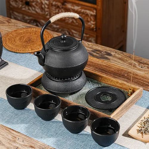 Vista 7 de Tetera japonesa de hierro fundido Sungmor - Tetera tradicional Tetsubin con infusor de acero inoxidable, tetera de hojas sueltas que retiene