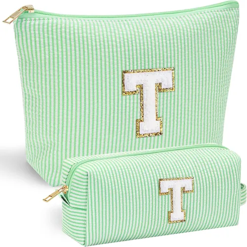 Vista 102 de YOOLIFE Regalos del Día de la Madre para Mujeres, Bolsa de Maquillaje con Iniciales, Bolsa de Maquillaje para Viaje, Bolsa de Maquillaje Negro