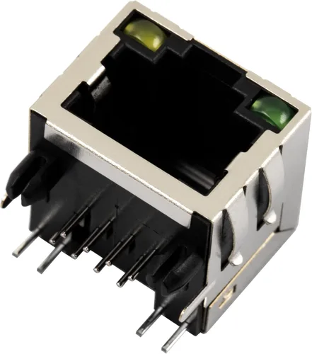 Vista 4 de Red Ethernet blindado RJ45 con luces LED 8P8C hembra conectores de enchufe 8pin montaje en PCB para cable Ethernet Cat5, Cat5e, Cat6