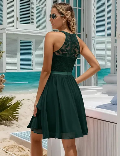 Vista 3 de Wedtrend Vestidos de dama de honor para mujer, vestido de cóctel sin mangas con volantes, acampanado, vestido corto de graduación 2025