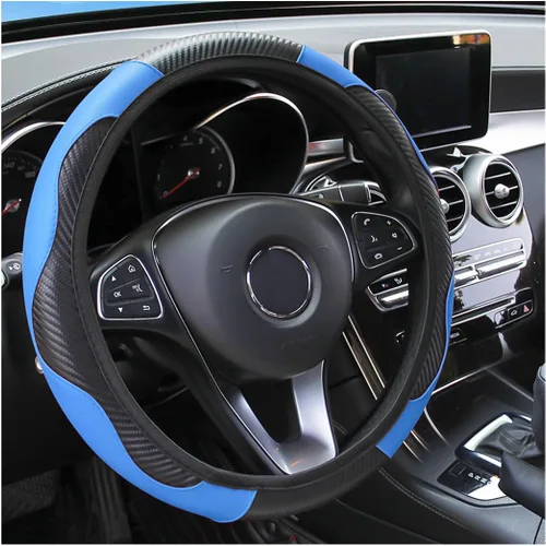Vista 11 de Osilly Funda de volante de cuero PU de fibra de carbono de 15 pulgadas Negro