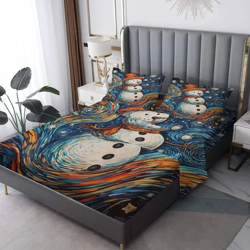 Vista 11 de Juego de sábanas de Navidad tamaño individual, sábanas de microfibra suave y bolsillo profundo, sábanas y fundas de almohada estampadas sin arrugas