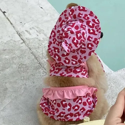 Vista 4 de Traje de baño de bikini de leopardo para perro, traje de baño