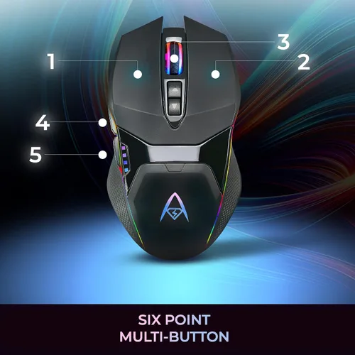 Vista 7 de Adesso iMouse X5 USB RGB iluminado para juegos - 7 botones, peso ajustable, interruptor DPI de 6 niveles hasta 6400, sensor óptico, diseño