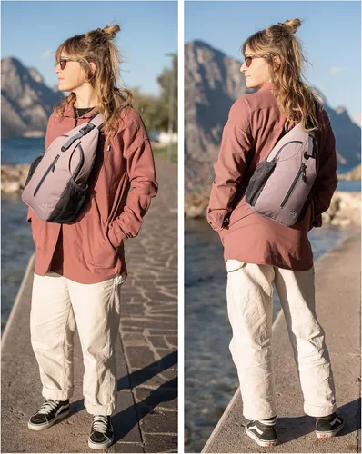 Vista 20 de Waterfly - Mochila cruzada tipo bandolera para viajes y caminatas, bolsa de pecho, Gris, talla única