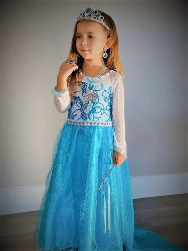 Vista 7 de Reliparty Disfraz para niñas vestido de princesa con accesorios color azul