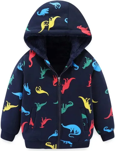 Vista 2 de Funnymore Chaquetas con capucha para niños pequeños, sudadera con cremallera para niños, sudadera con capucha con forro polar Sherpa para otoño e