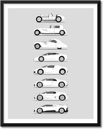 Vista 14 de Idea Network Handmade Poster compatible with Bugatti Print Wall Art Decor of the Best of Bugatti Generations History - Multi 8x10 Metallic Print