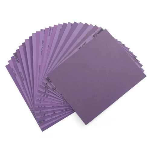 Vista 15 de Papel de lija de grano 80, 20 unidades, hojas de lija en seco y húmedo de 9 x 11 pulgadas, papel de arena abrasivo de alúmina púrpura para madera