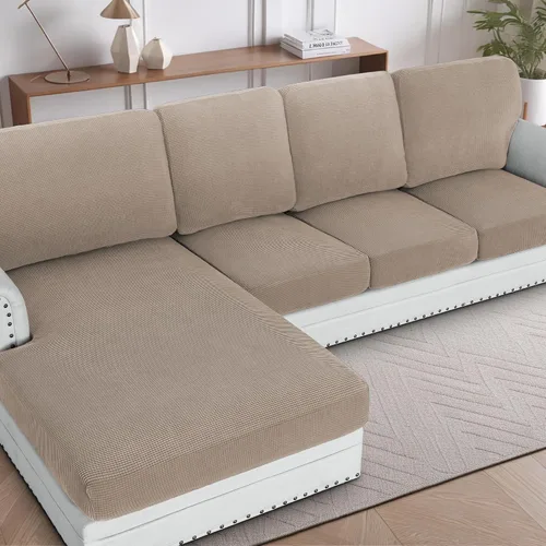 Vista 31 de H.Versailtex - Funda de sofá seccional de 1 pieza, funda deslizante para chaise con forma de L, funda de cojín separada para sofá seccional tanto