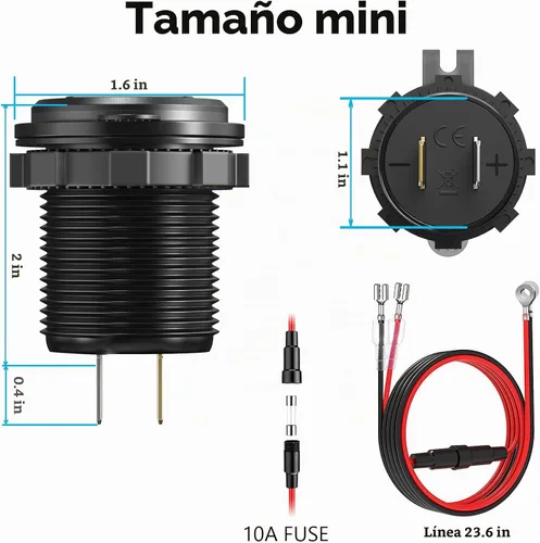 Vista 6 de [Carcasa de metal] Salida USB de 12 V Dual QC 3.0: Qidoe Enchufe de aluminio de 12 voltios para motocicleta con interruptor de botón voltímetro LED