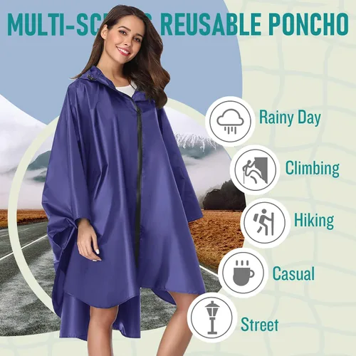 Vista 3 de SaphiRose - Poncho de lluvia con capucha y bolsillos para adultos