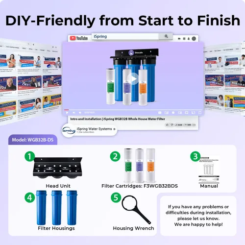 Vista 6 de iSpring Sistema de filtro de agua antiincrustante para toda la casa con filtros de agua de sedimentos, polifosfatos y bloques de carbono