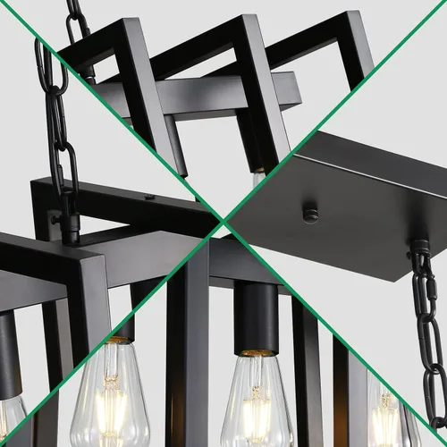 Vista 5 de Lámpara de comedor de 6 luces, candelabros negros para comedor, moderna lámpara de granja, accesorios de iluminación colgantes rectangulares