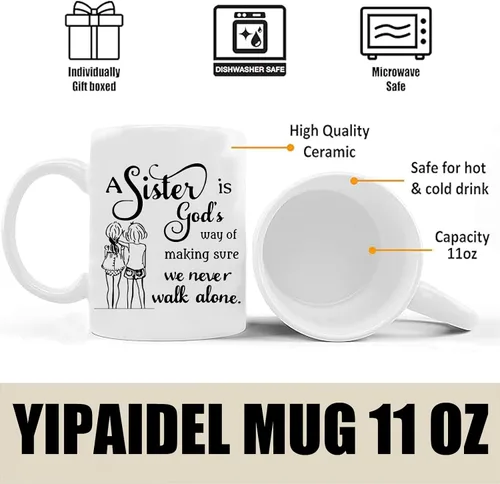 Vista 2 de Taza de café divertida de 11 onzas para regalar a la hermana, taza de té de cerámica para mujeres, regalo perfecto para el día de la madre, Navidad