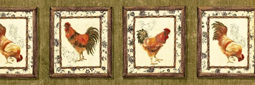 Vista 2 de CONCORD WALLCOVERINGS ™ Papel Pintado Frontera País Patrón Gallos En Marcos Para Casa De Cocina Comedor, Verde Crema Marrón, 15 pies Por 8 in 5507800