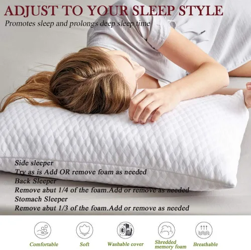 Vista 5 de NTCOCO Almohadas de cama de espuma viscoelástica trituradas para dormir, tamaño estándar, con almohada hipoalergénica extraíble lavable para dormir