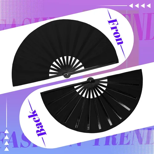 Vista 4 de Abanico de mano grande de 33 cm con luz UV para baile en línea, abanico plegable para botas, actuación, boda, fiesta - Abanico portátil de mano