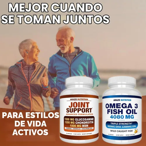 Vista 7 de Arazo Nutrition Glucosamina Condroitina Cúrcuma MSM Boswellia - Suplemento para el alivio de las articulaciones 60 cápsulas para huesos, espalda
