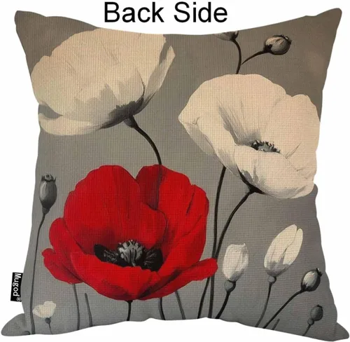 Vista 2 de Mugod Funda de almohada con diseño de flor de amapola, hermosa y encantadora acuarela, color rojo y blanco, 18 x 18 pulgadas, suave, cuadrada