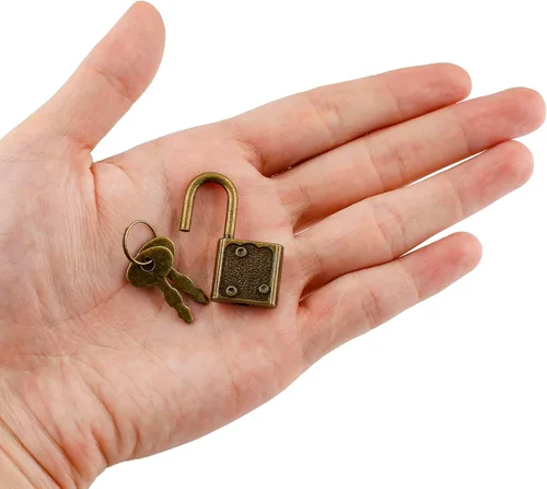 Vista 7 de Piutouyar Mini cerradura con llave, cerradura de equipaje pequeña, candado pequeño, cerradura de diario, cerradura de bronce, cerradura vintage