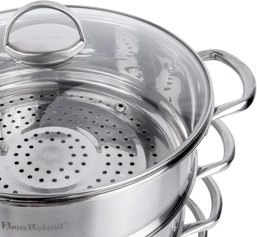 Vista 7 de Olla de vapor de acero inoxidable de 3 niveles con tapa, olla de vapor para cocinar (3 niveles), olla de cocina de múltiples capas, sartén de cocina