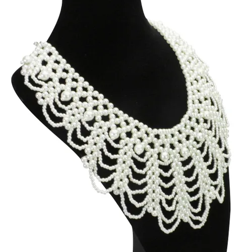 Vista 3 de Kilofly - Collar con collar de perlas falsas color blanco