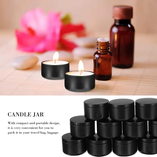 Vista 5 de SEWACC Kits de bricolaje Moldes de velas, 12 piezas de latas de velas vacías con tapas, latas de velas de aluminio, latas redondas de metal