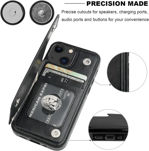 Vista 7 de ONETOP - Funda tipo cartera para iPhone 13 Mini con tarjetero, color negro Kickstand,ID/Cash Holder,Case Wallet with Card Slots,Double Magnetic