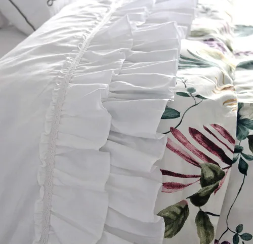 Vista 3 de QSH Juego de sábanas con volantes, tamaño Queen, ropa de cama de encaje de campo francés, 100% algodón, estilo shabby vintage, juego de sábanas de 4